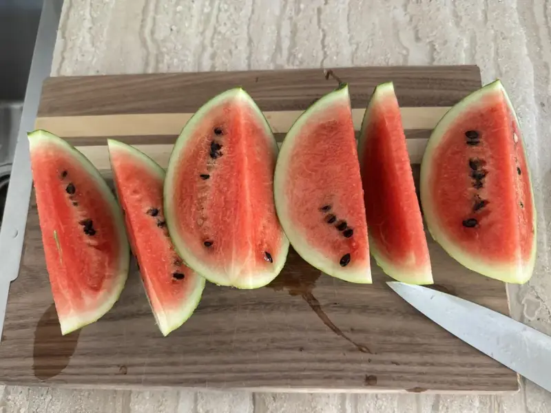 A watermelon from our home garden, just cut